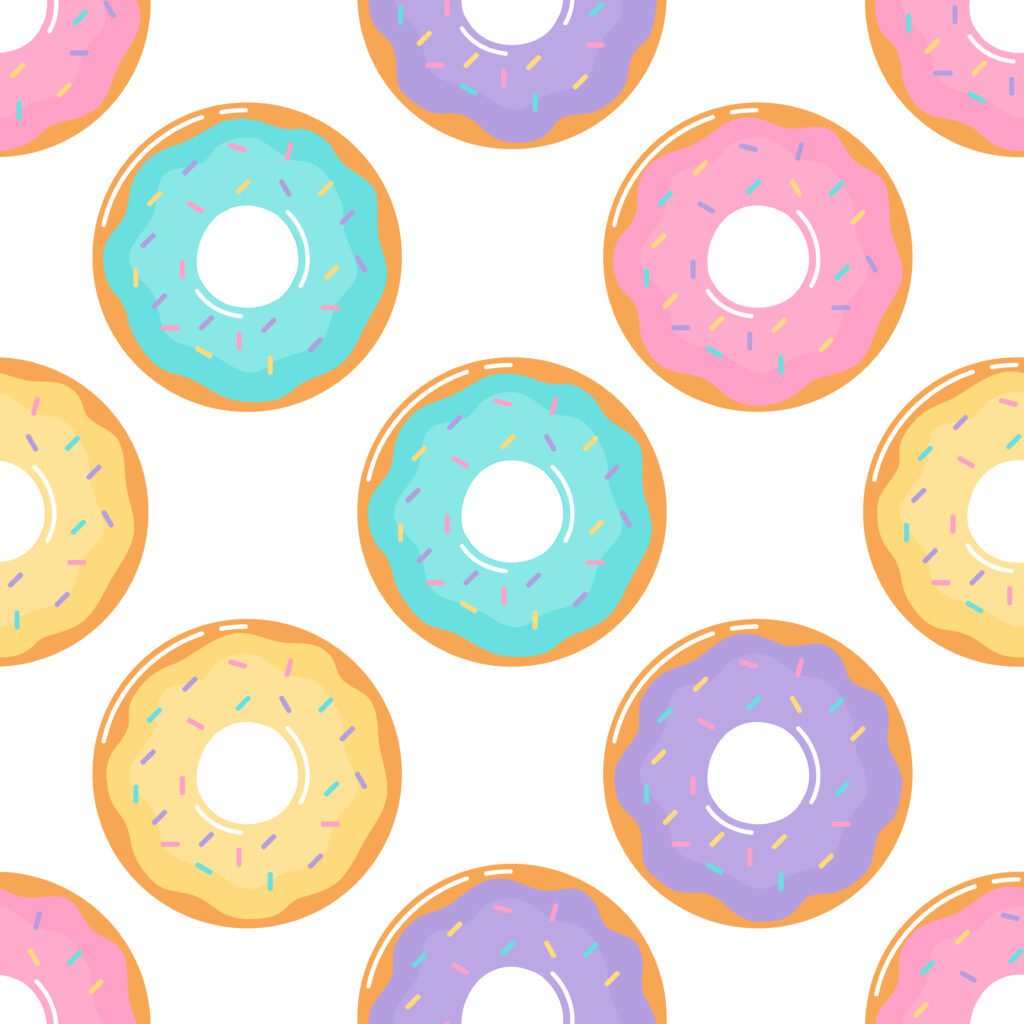 kawaii Cute Pastel donuts Sweet summer desserts Seamless pattern Free Vector