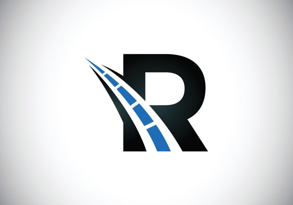 Letter R with road logo sing. The creative design concept for highway maintenance and construction. Transportation and traffic theme. Stock Free and Free SVG