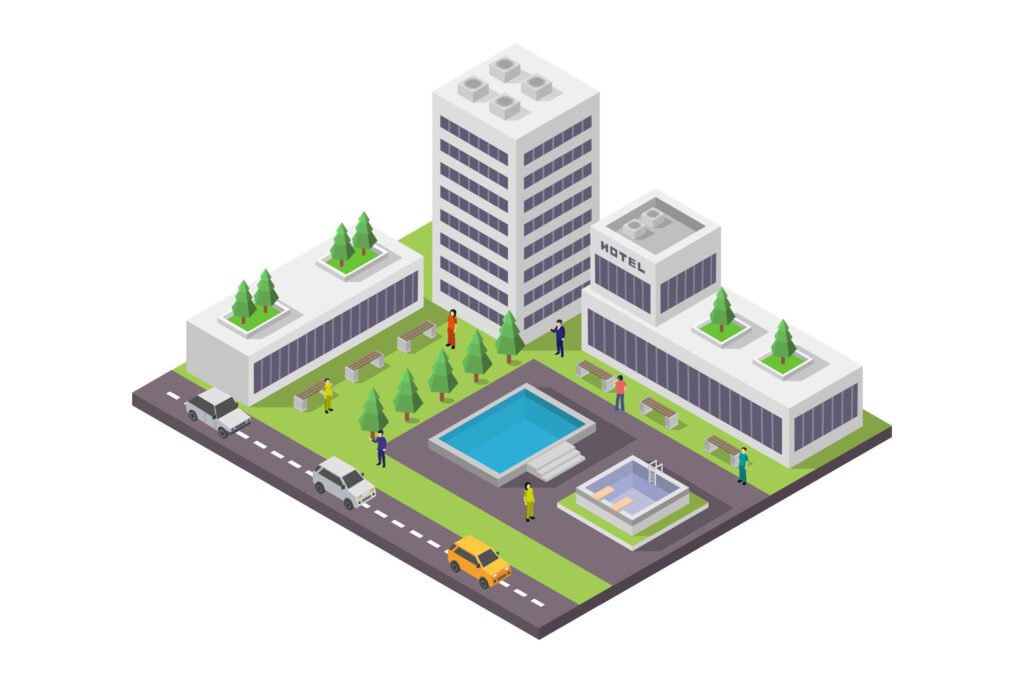 Isometric hotel on white background Free Vector