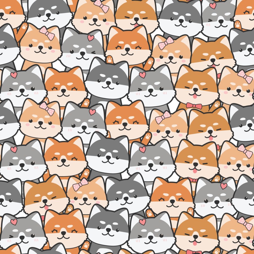 Cute shiba inu dog cartoon doodle seamless pattern Free Vector