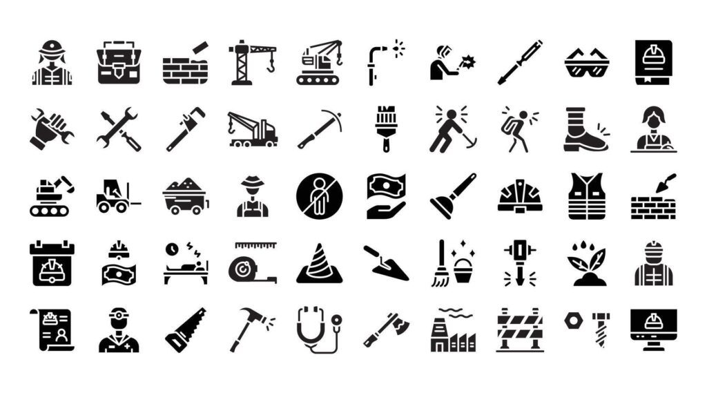 Labor Day Icons Bundle.Glyph icons style. illustration. Stock Free