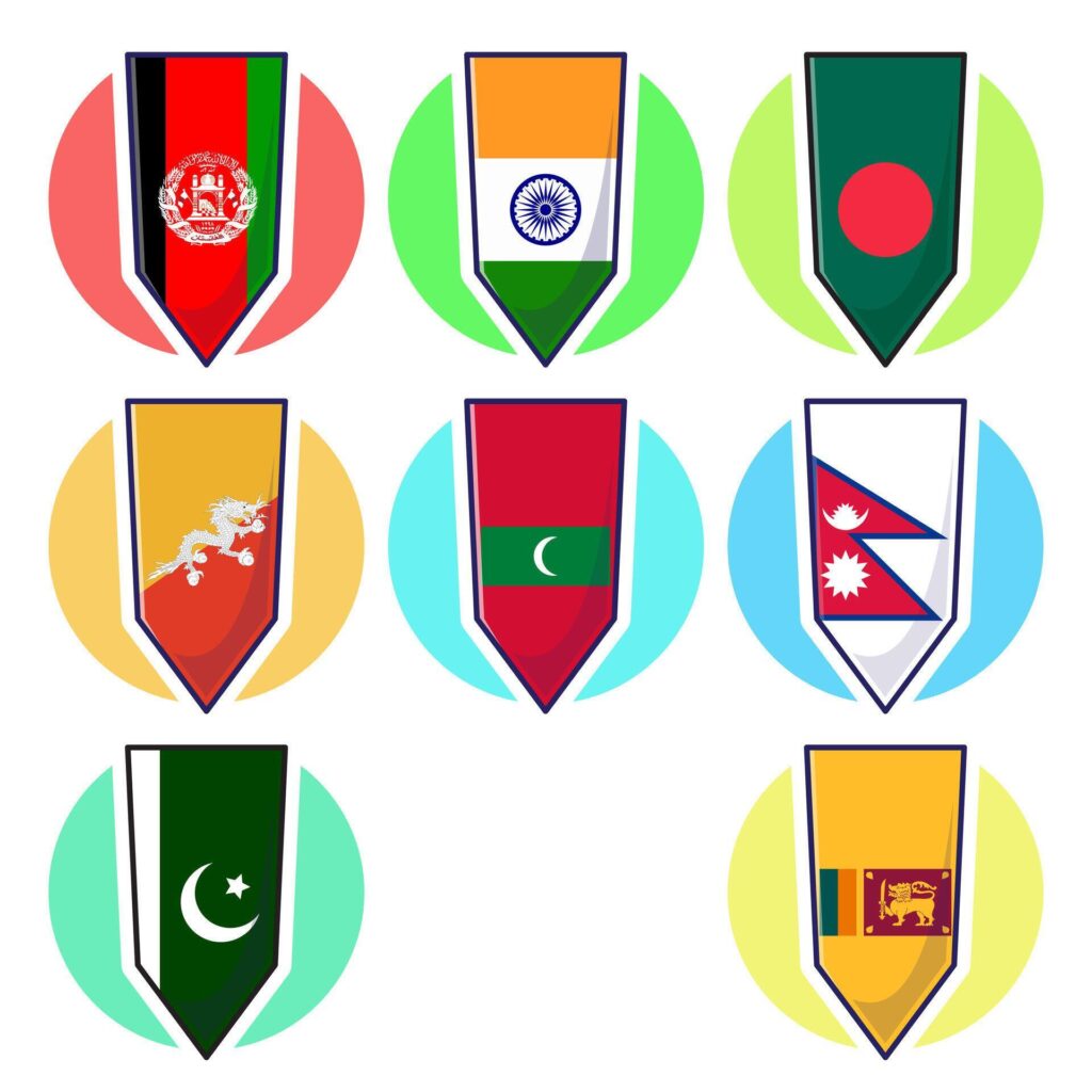 Set of South Asian countries flag icon mascot collection illustration Stock Free