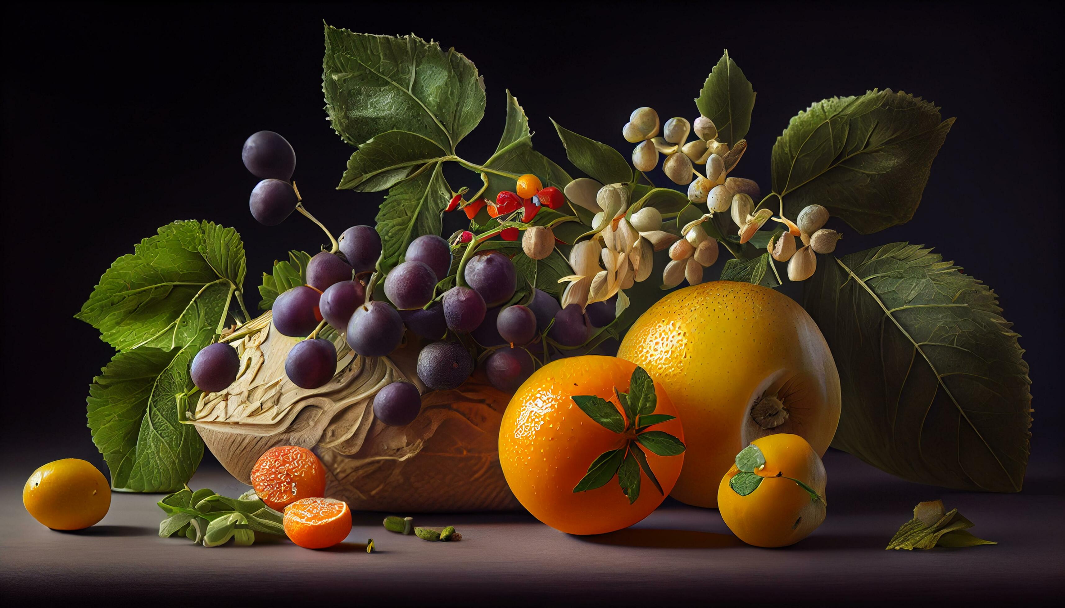 grapes and oranges healthy food ,generative AI Stock Free