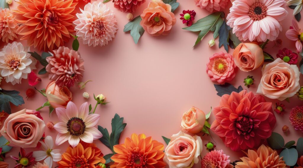 Pink and Peach Flower Arrangement on a Light Pink Background Stock Free