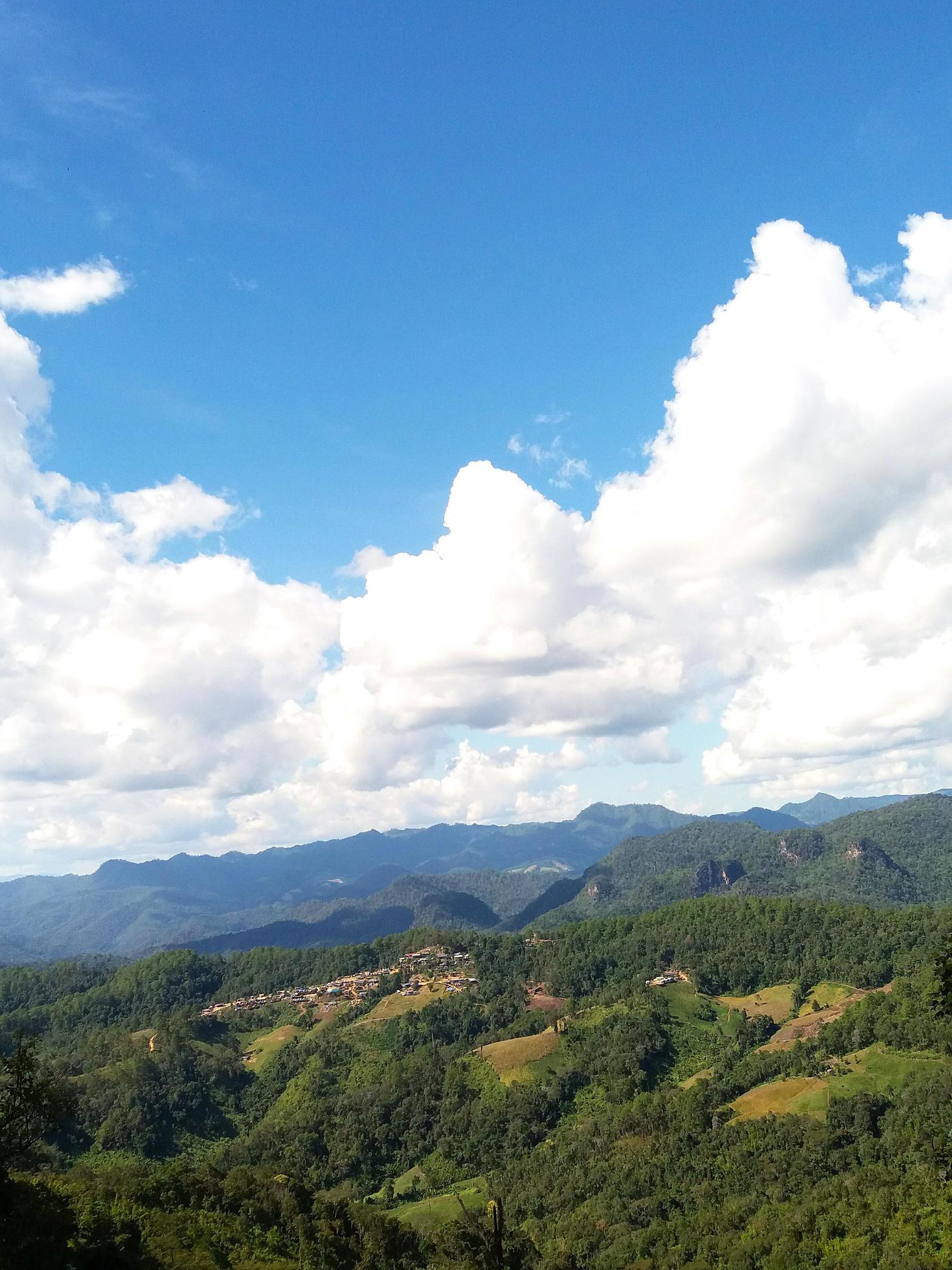 Green mountain with forest and blue sky background. Landscape view and natural background. Stock Free