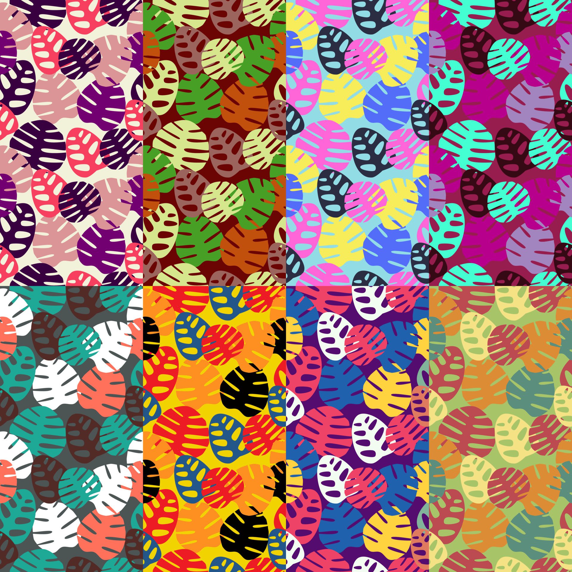 Seamless Monstera Pattern with Colorful Background Free Vector and Free SVG