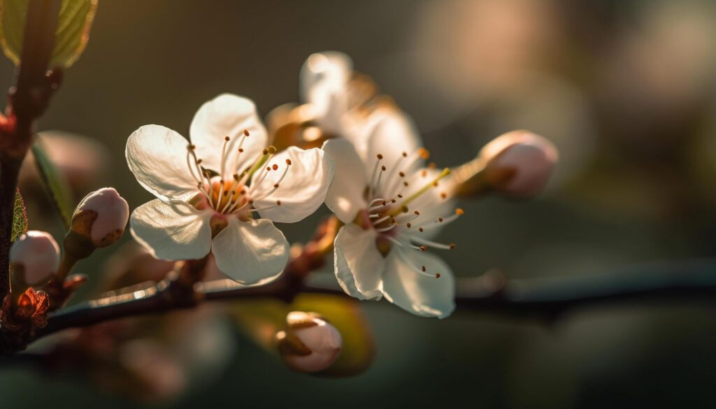 Fresh cherry blossom, delicate beauty in nature generated by AI Free Photo