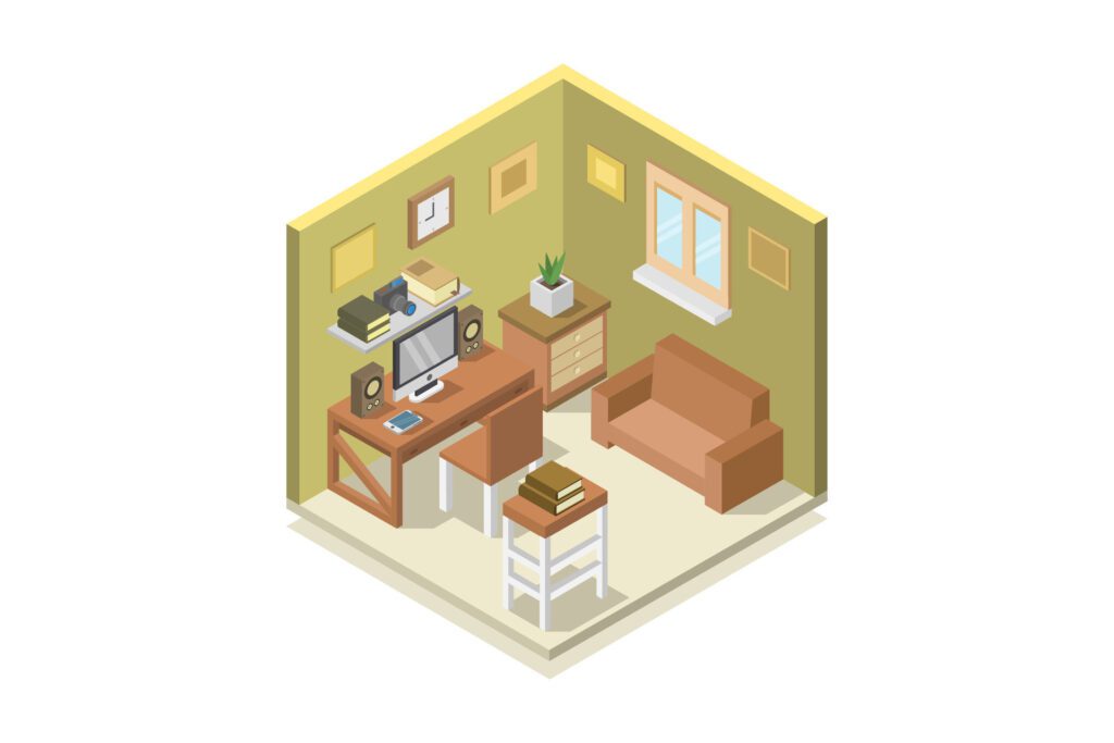 Isometric bedroom room on white background Free Vector