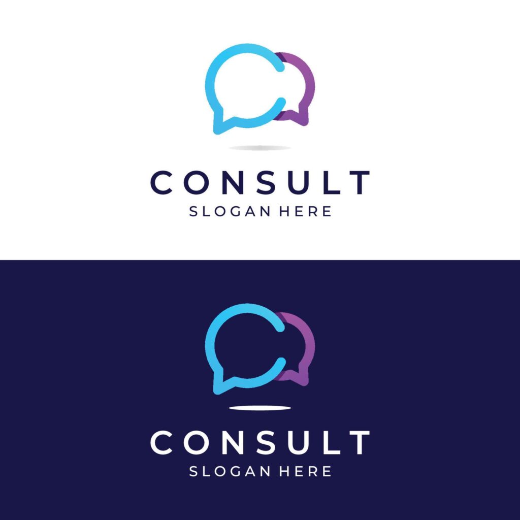 Consultation logo with bubble chat sign, infinity consultation, consultation with people. By using easy and simple illustration editing. Stock Free and Free SVG