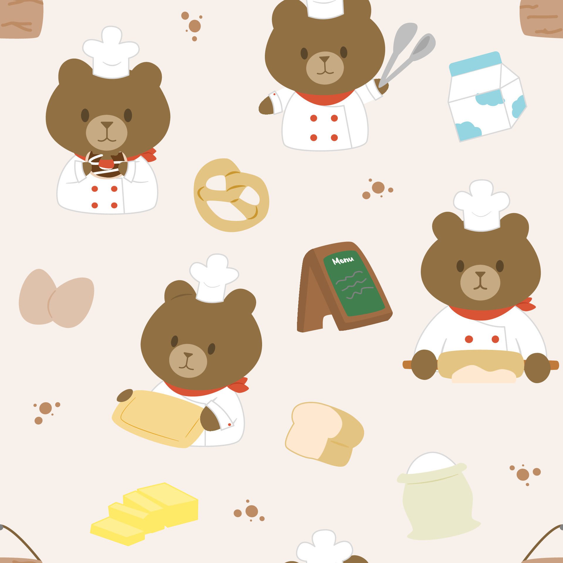 Bread bakery bear shop seamless pattern Free Vector