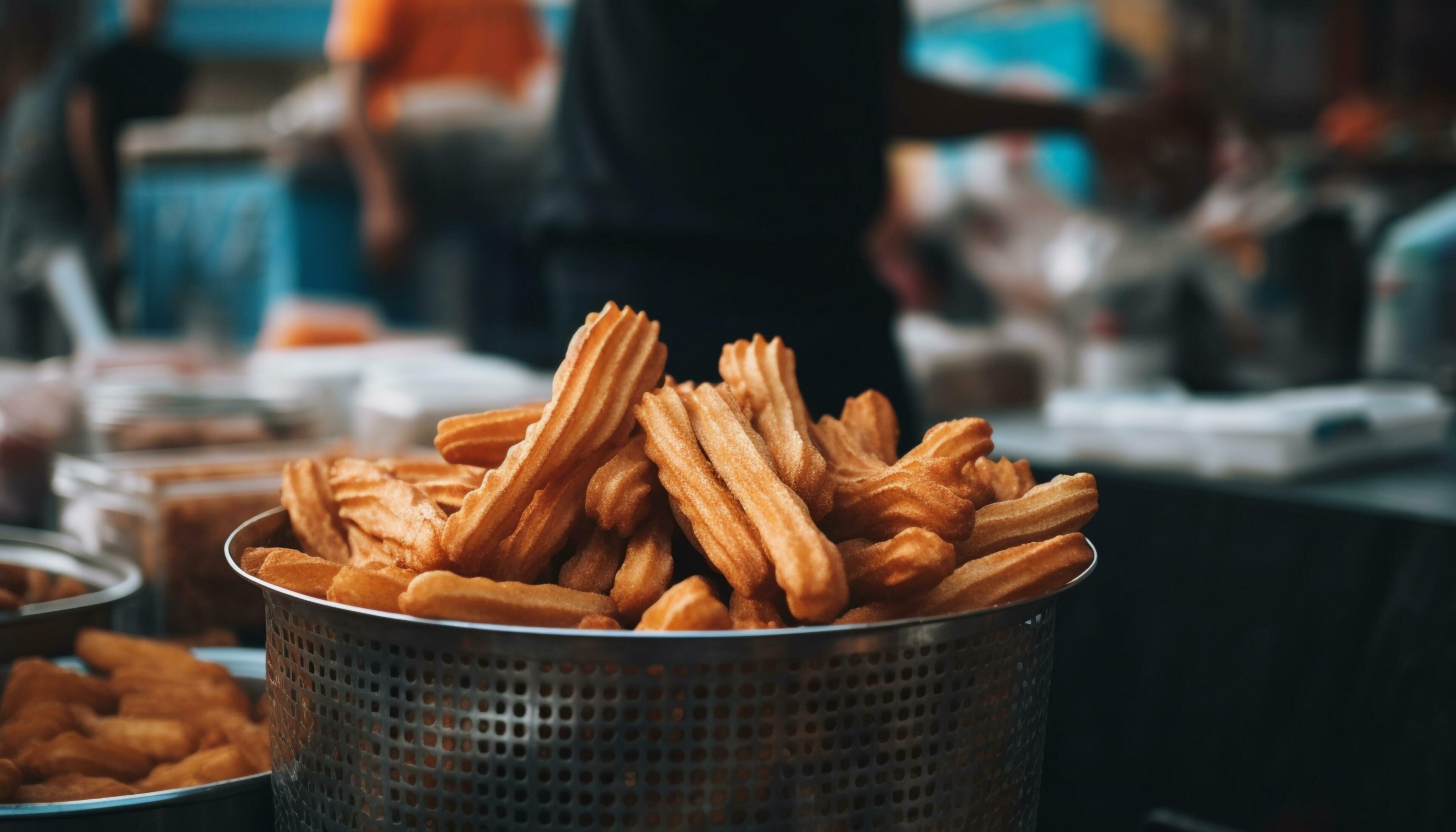 Men devour unhealthy deep fried pub food basket generated by AI Stock Free