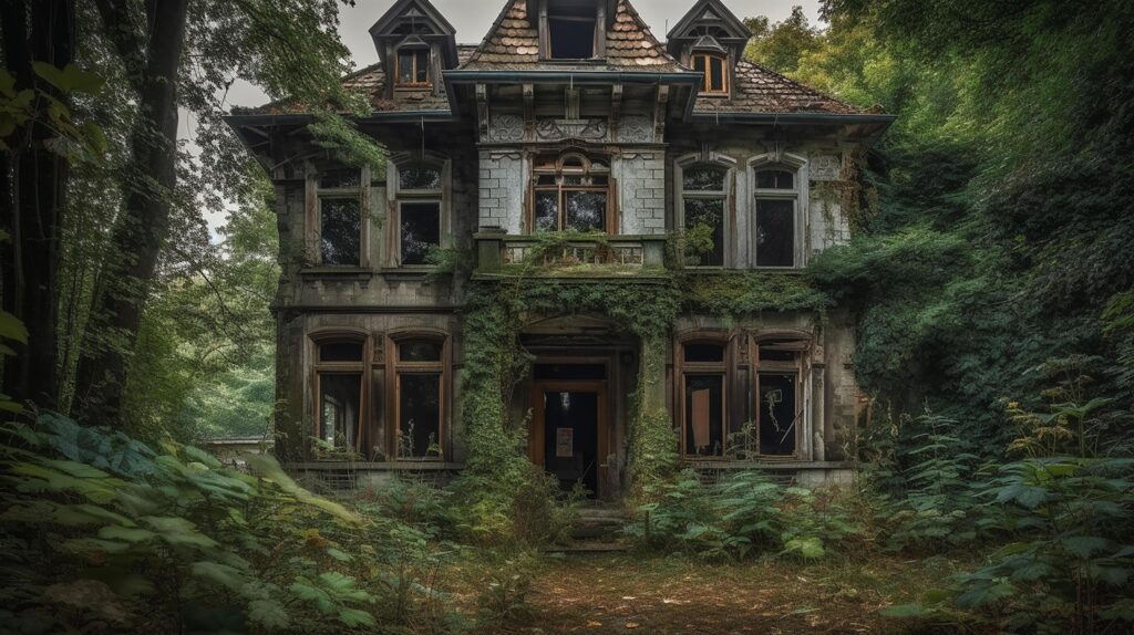 View of deserted and decaying house in nature Stock Free