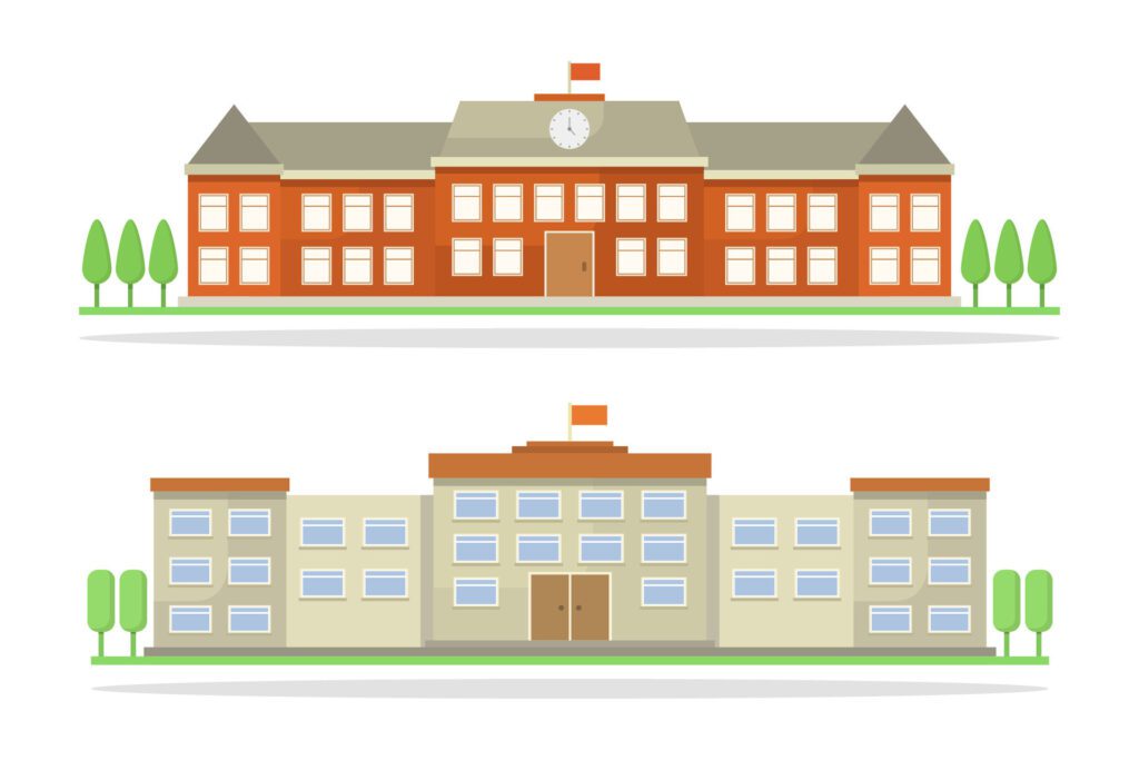 School buildings illustrated on white background Free Vector