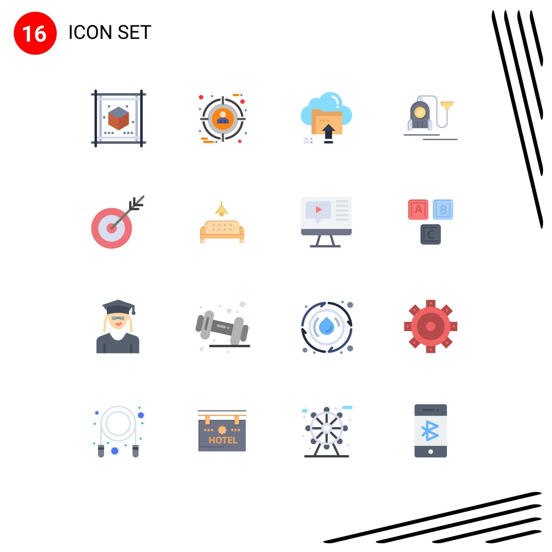 Pack of 16 creative Flat Colors of arrow hotel upload machine computing Editable Pack of Creative Vector Design Elements Stock Free