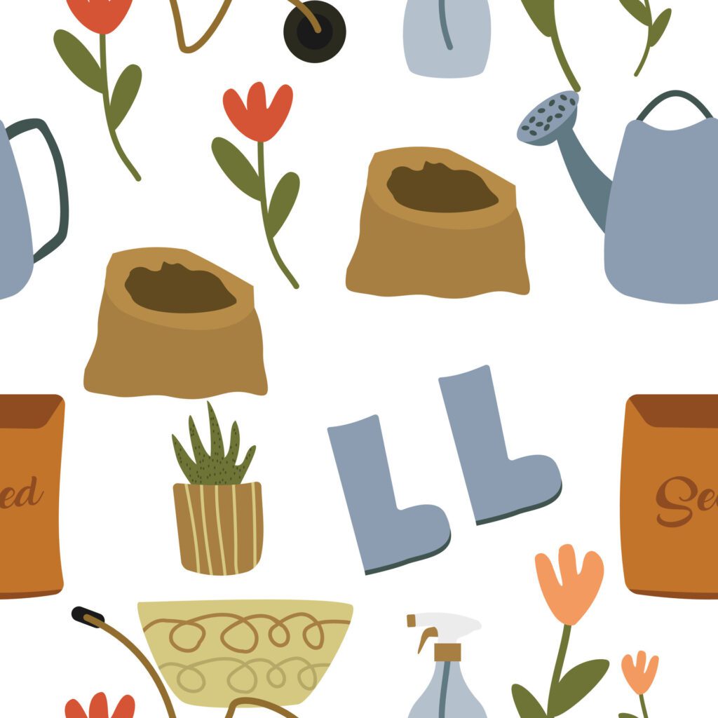 Gardening seamless pattern on white background Free Vector