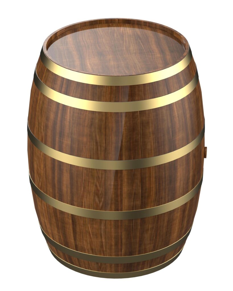 Whiskey barrel close-up scene isolated on background. 3d rendering – illustration Stock Free