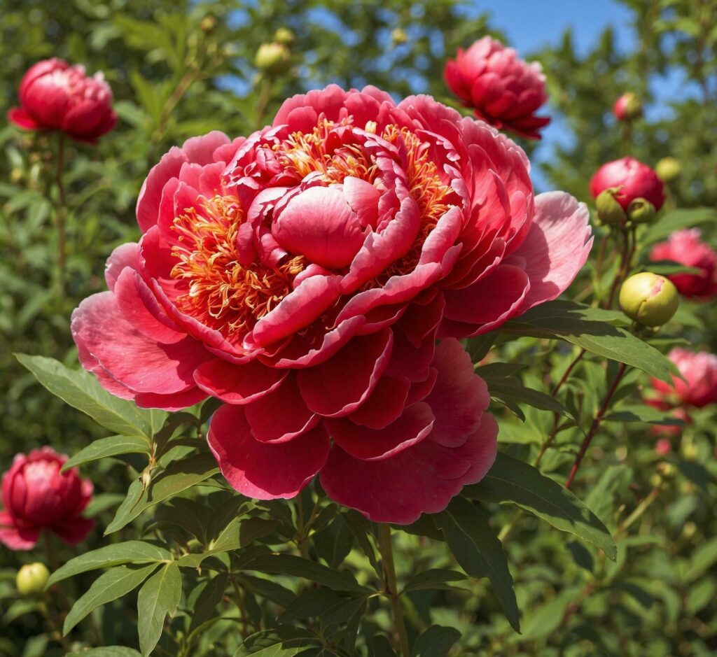 Beautiful peony flower in the garden on a sunny summer day Free Photo