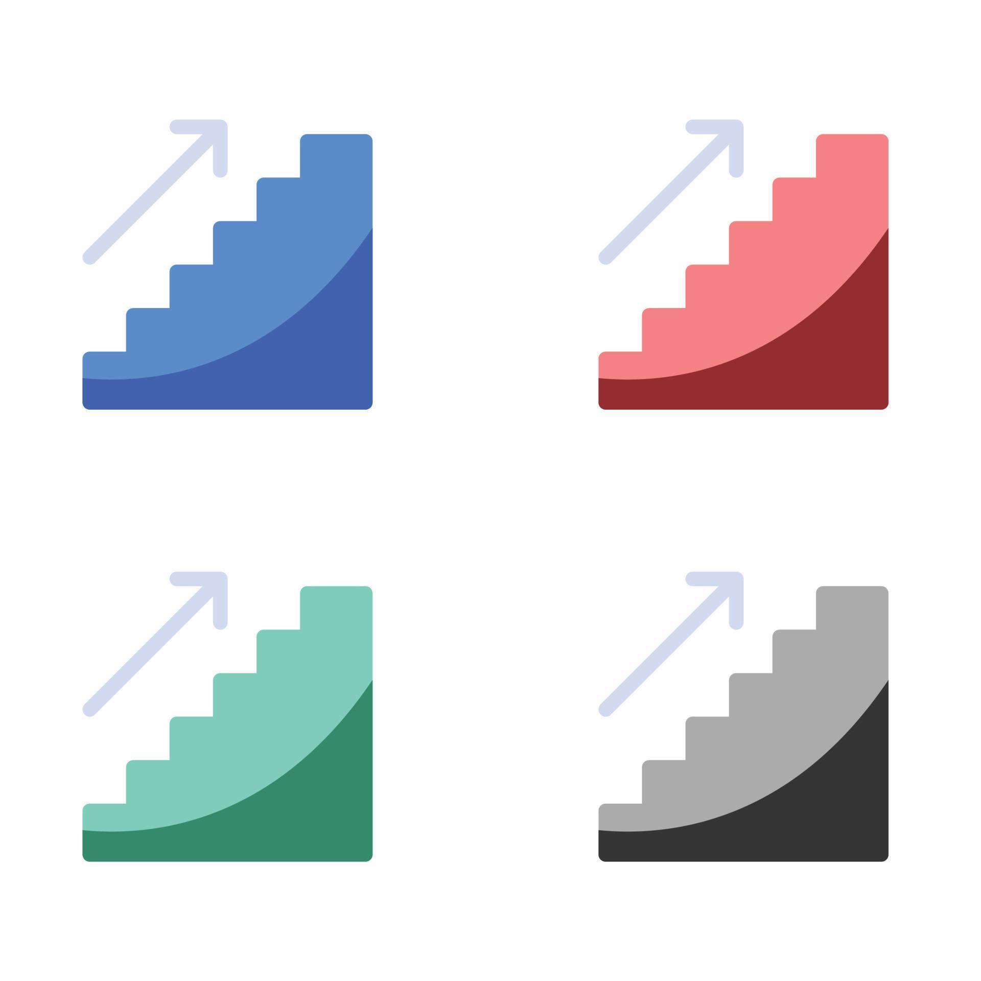 Up the ladder icon, progress icon, Growing bars graphic with rising arrow icon, stairs with arrow icons in multiple colors Stock Free