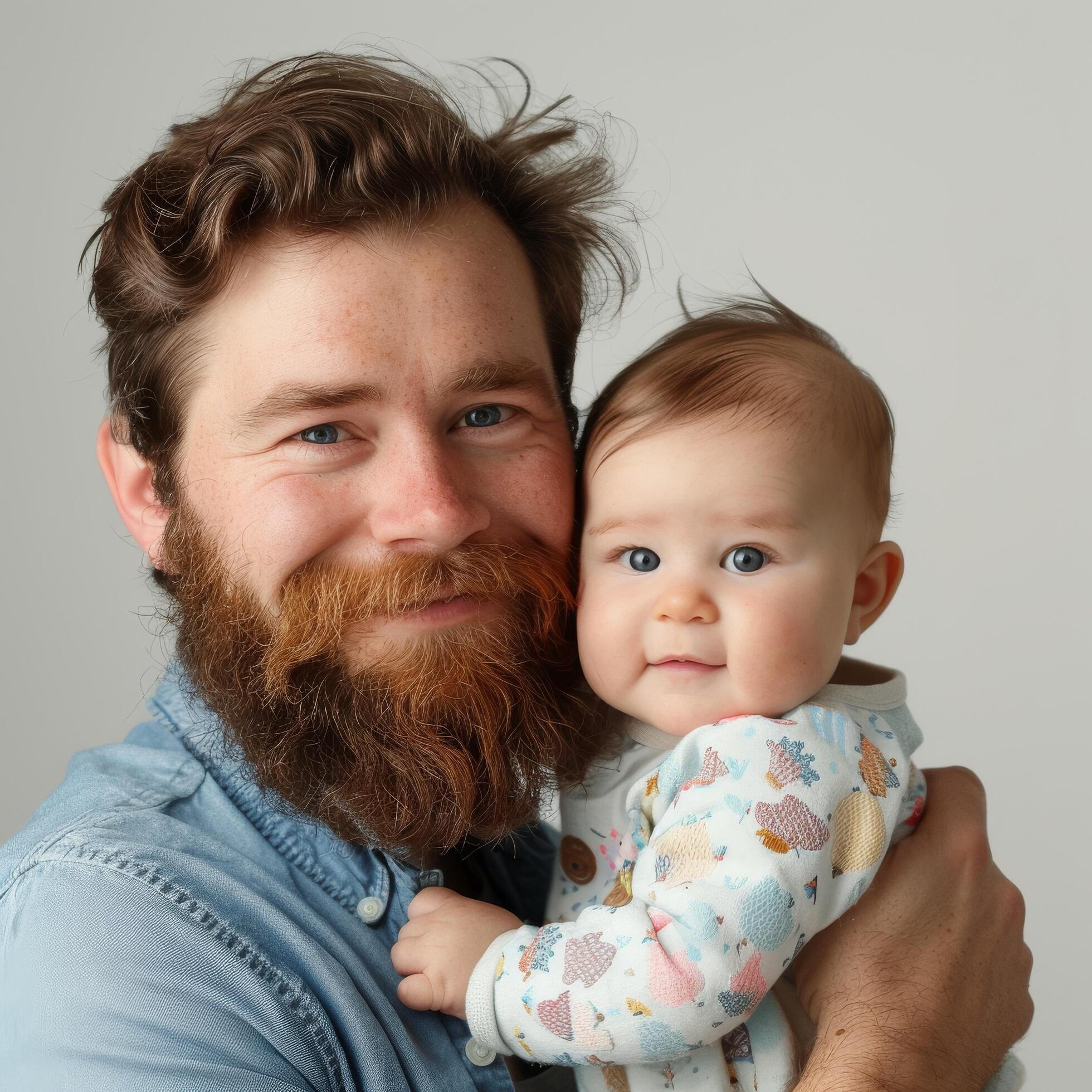 Bearded father holding baby in a tender family moment Stock Free