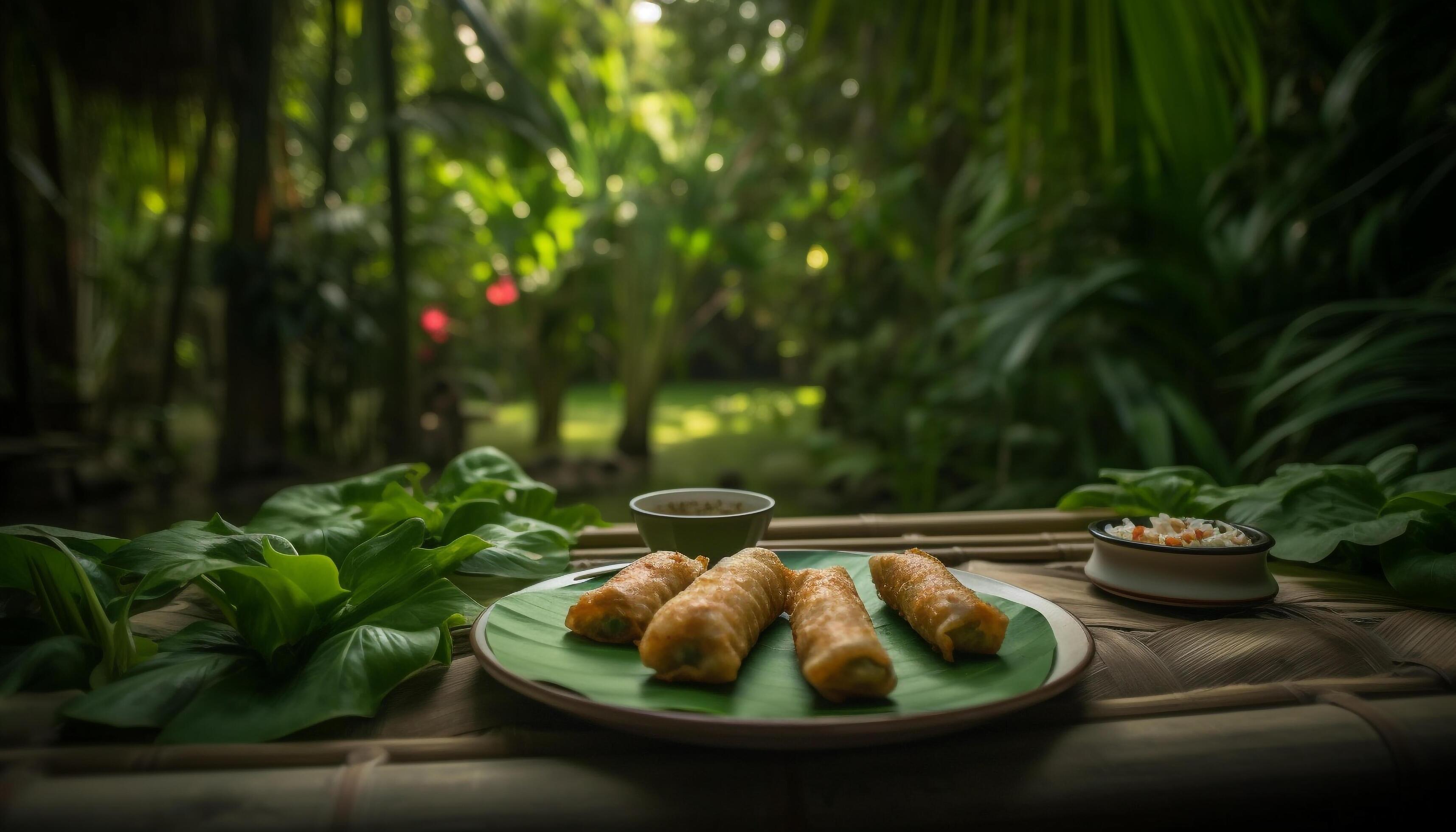 Fresh gourmet meal on wooden plate with healthy vegetarian food generated by AI Stock Free