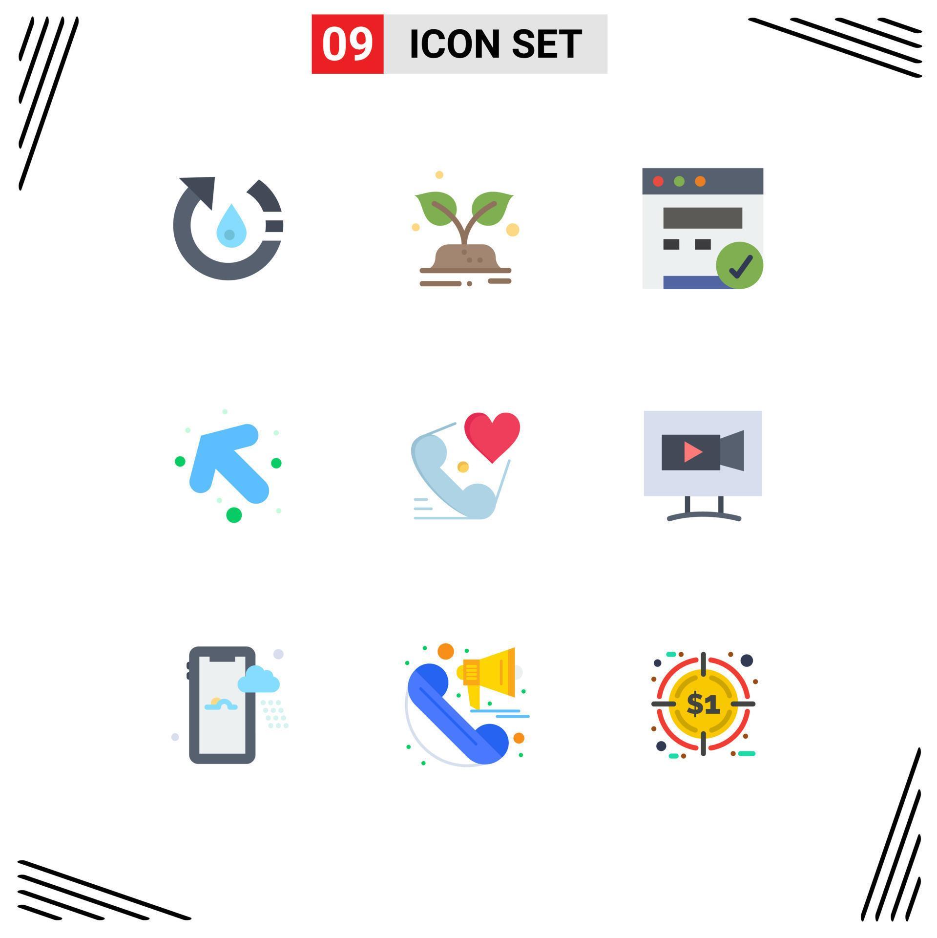 Set of 9 Modern UI Icons Symbols Signs for heart telephone save left arrow Editable Vector Design Elements Stock Free