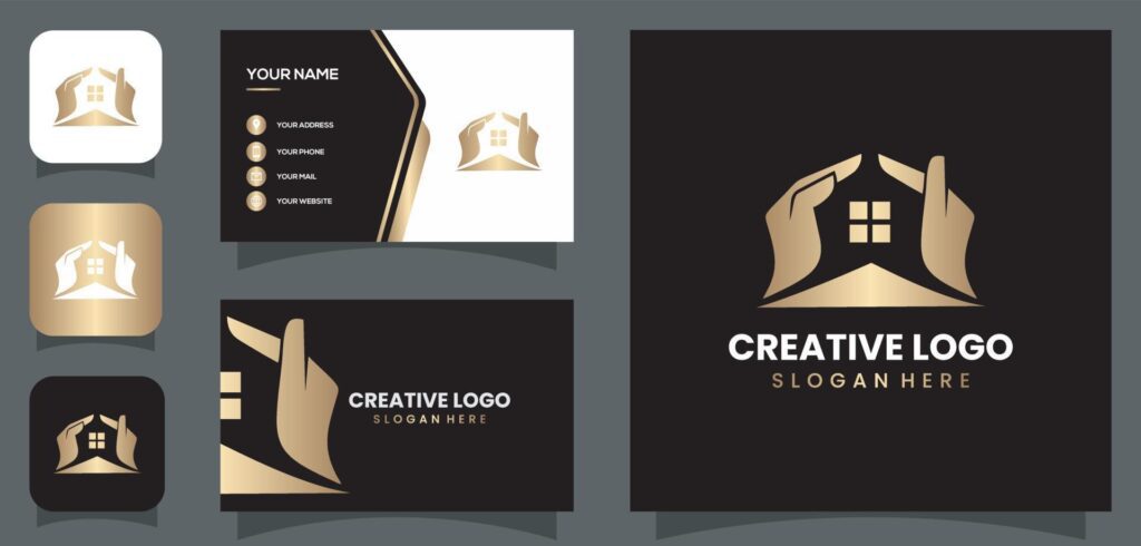 vector graphic of hands and home logo design luxury style with business card Stock Free