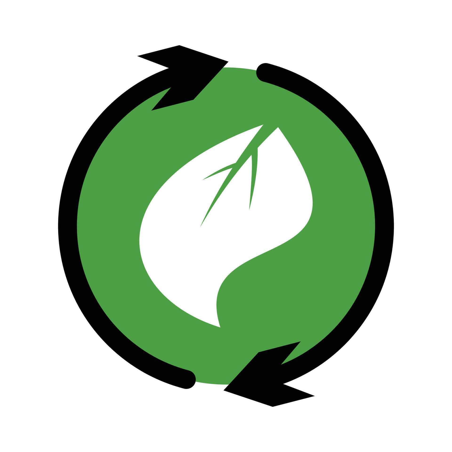 recycling icon, leaf symbol design and circular arrow. environmental concept vector in isolation on white background. Stock Free