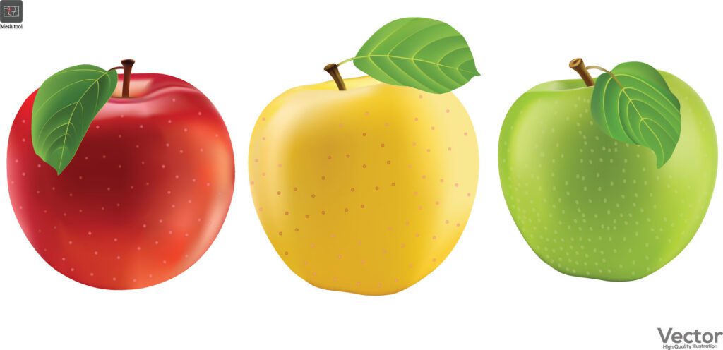 Red apple, Green apple, Yellow fresh apple isolated on white background Free Vector