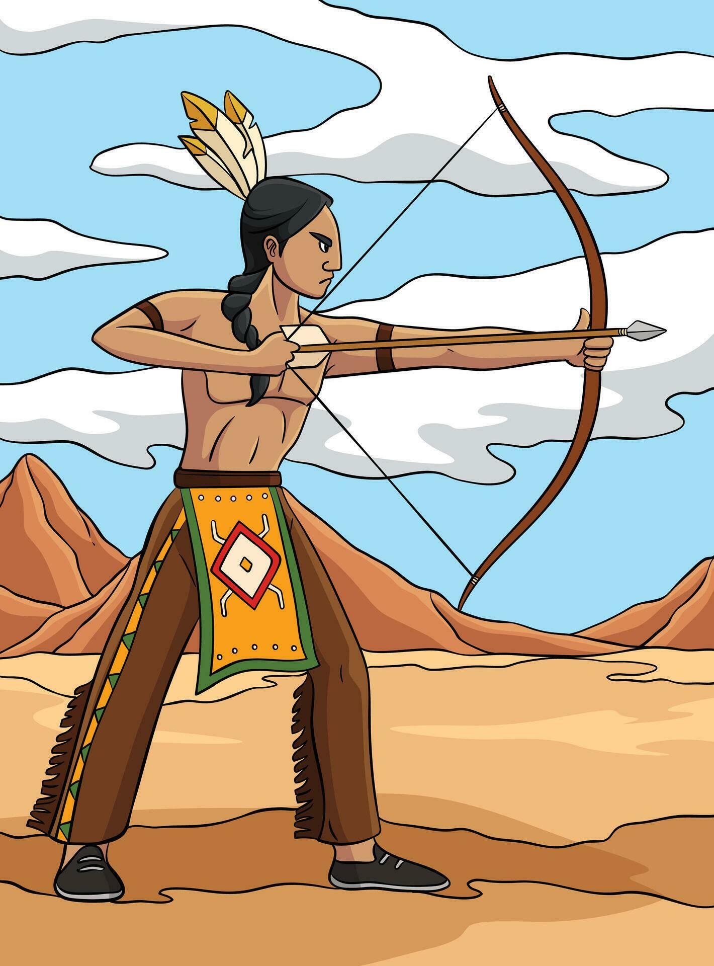 Native American Indian with Bow Arrow Colored Stock Free