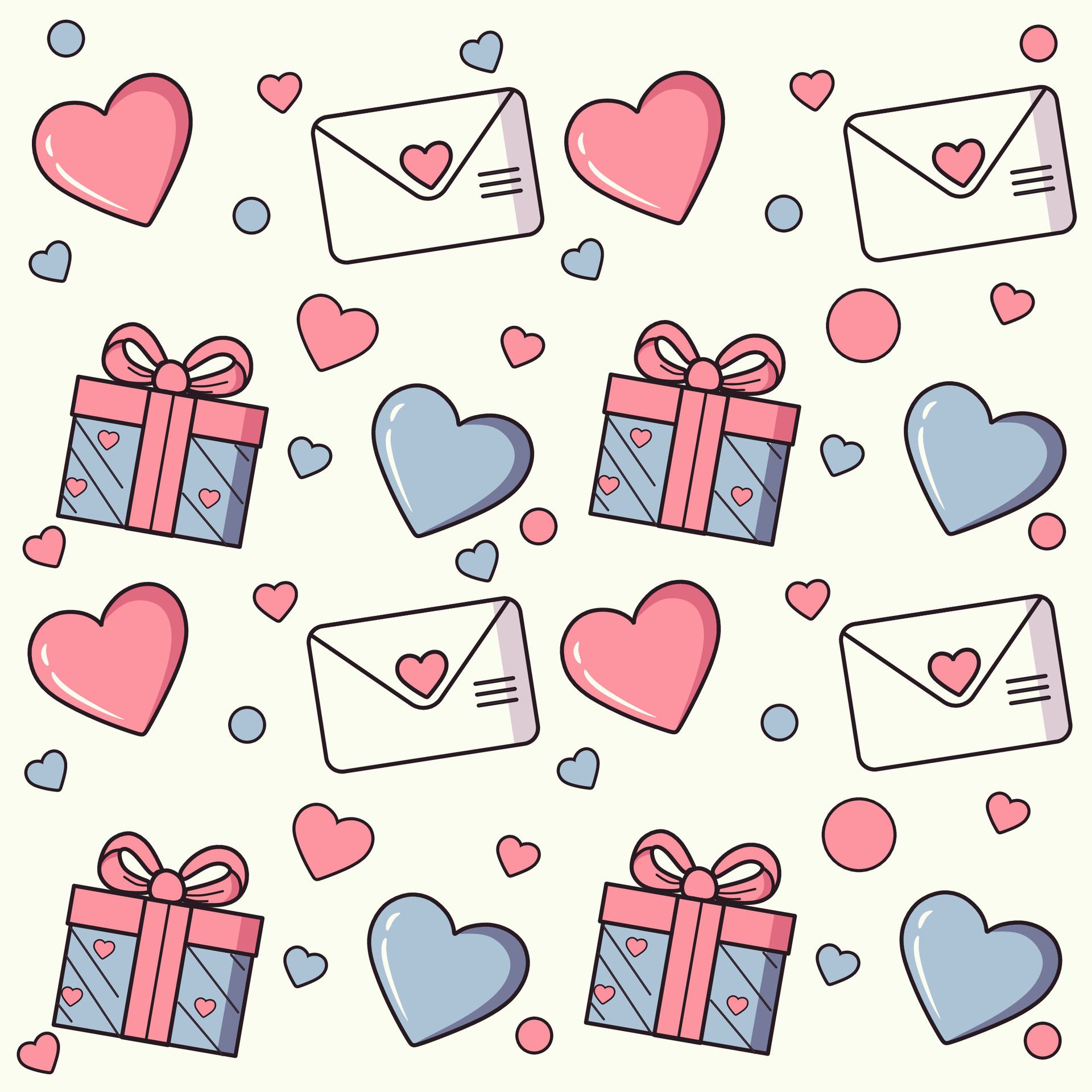 Love and Affection, Soft Pink and Blue Valentine’s Pattern for Various Occasionsa Free Vector