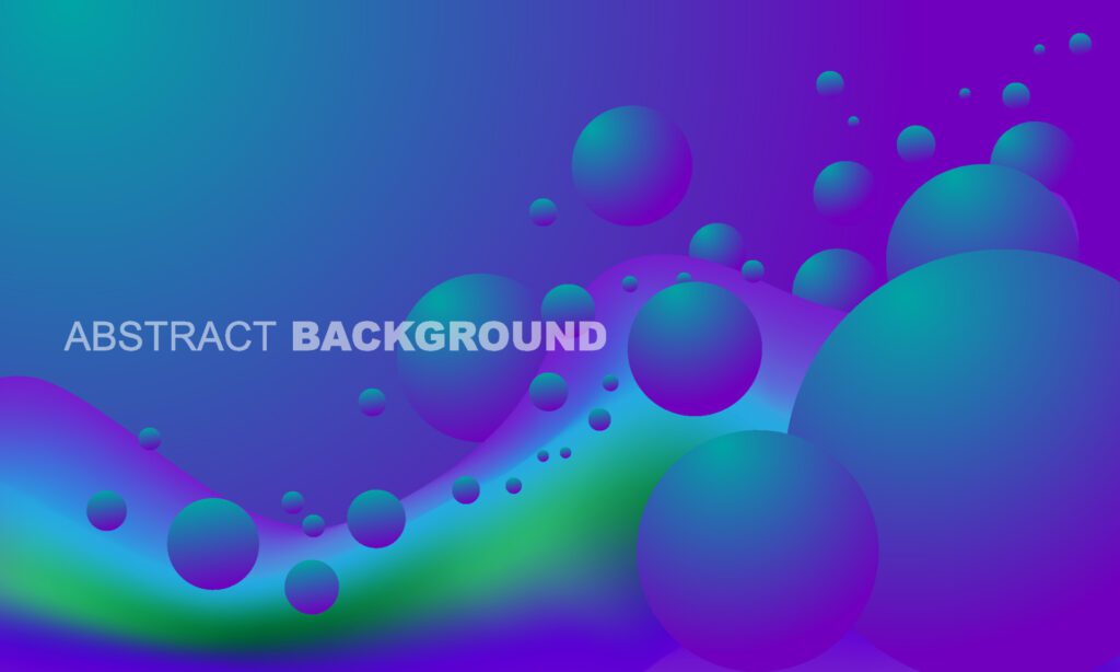 Abstract sphere art background. Holographic floating liquid blobs, soap bubbles, metaballs. Free Vector