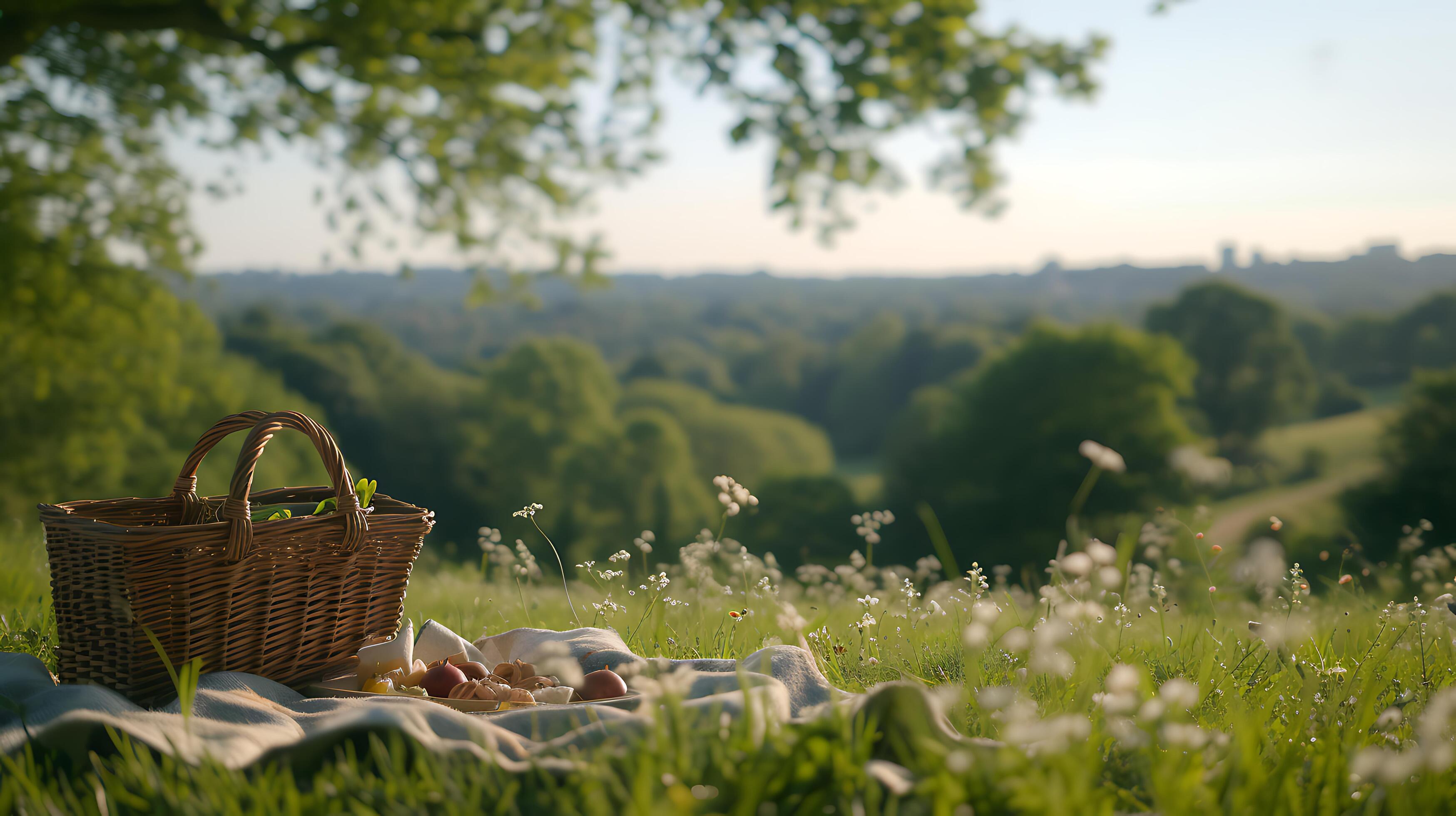 AI generated Happy Family Picnic in Park Checkered Blanket Tree Surround Dappled Sunlight Closeup 50mm Lens Shot Stock Free