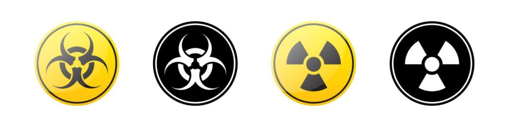 Radiation symbols. Radiation hazard. Radioactive icons. Stock Free