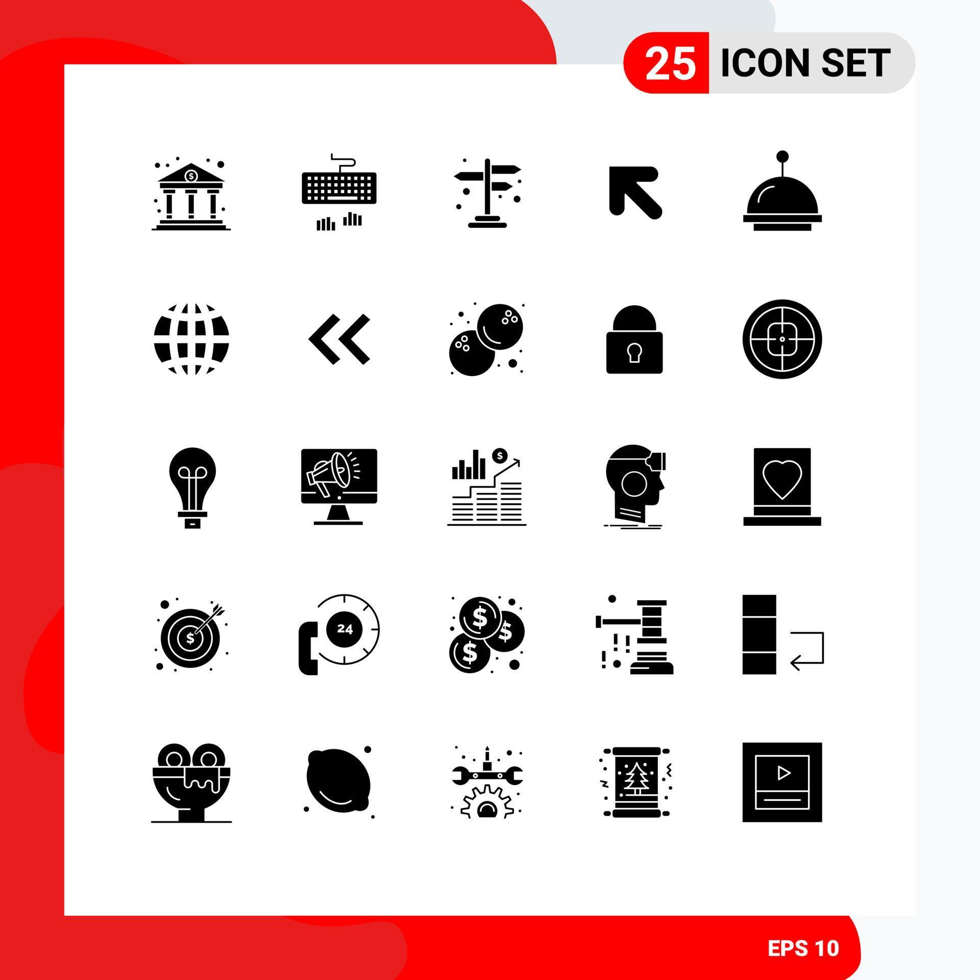 Universal Icon Symbols Group of 25 Modern Solid Glyphs of hotel alarm direction left arrow Editable Vector Design Elements Stock Free