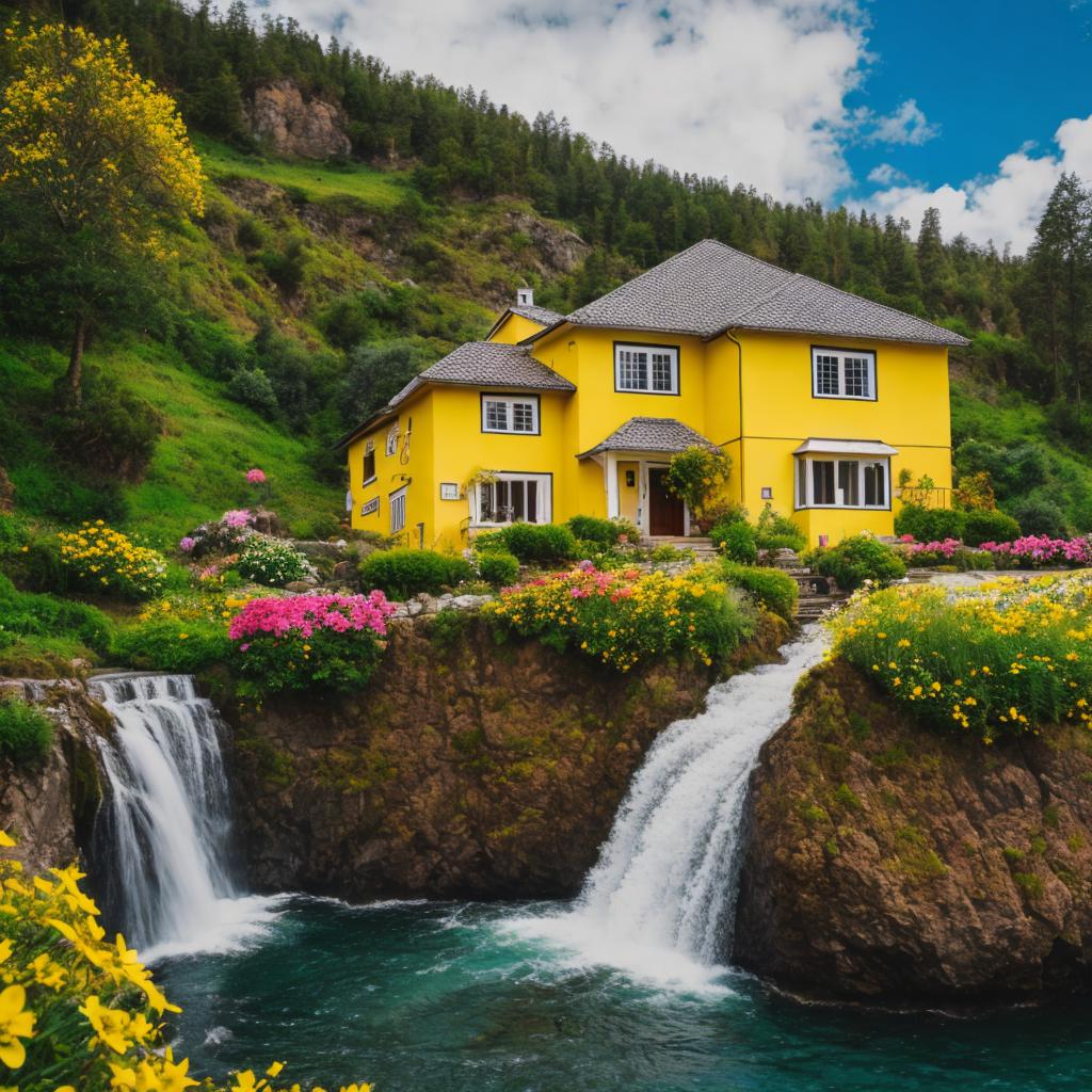 A yellow house in by @ai_generated