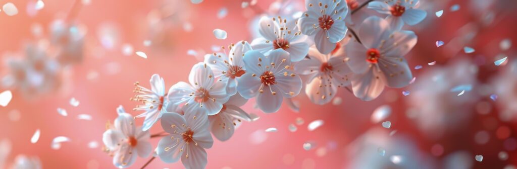 White Cherry Blossoms Falling on Pink Background Stock Free