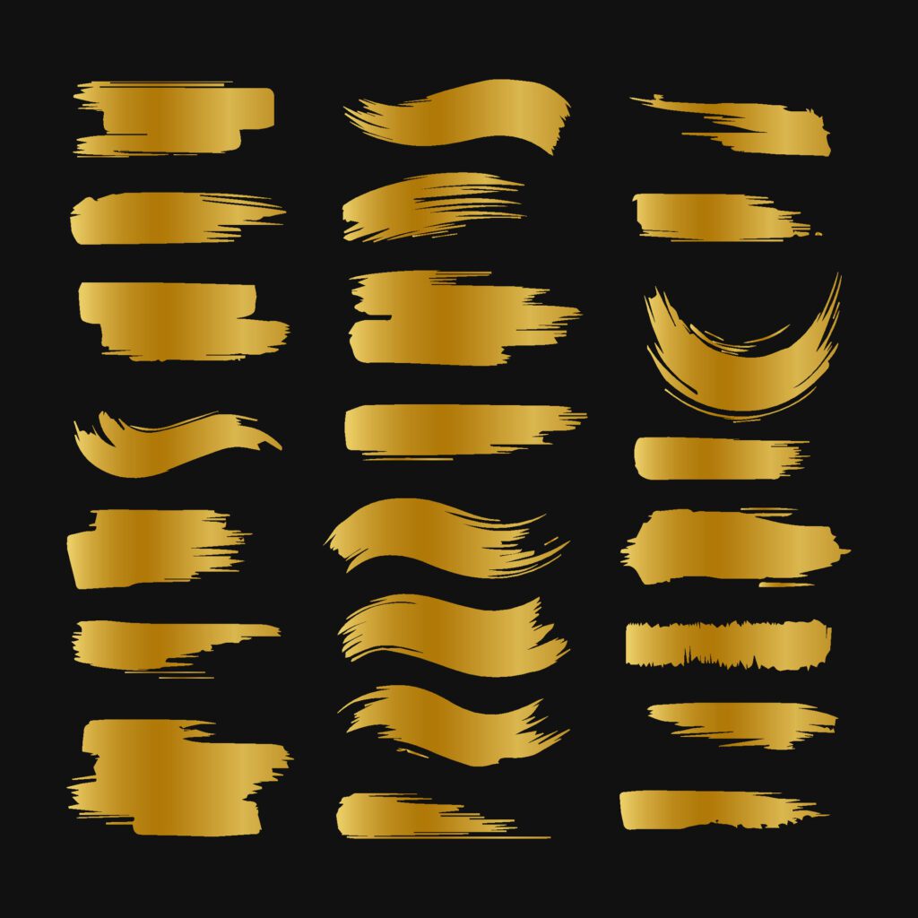 Collection of golden paint strokes to make a background for your design, golden hot foil, gold leaf Free Vector