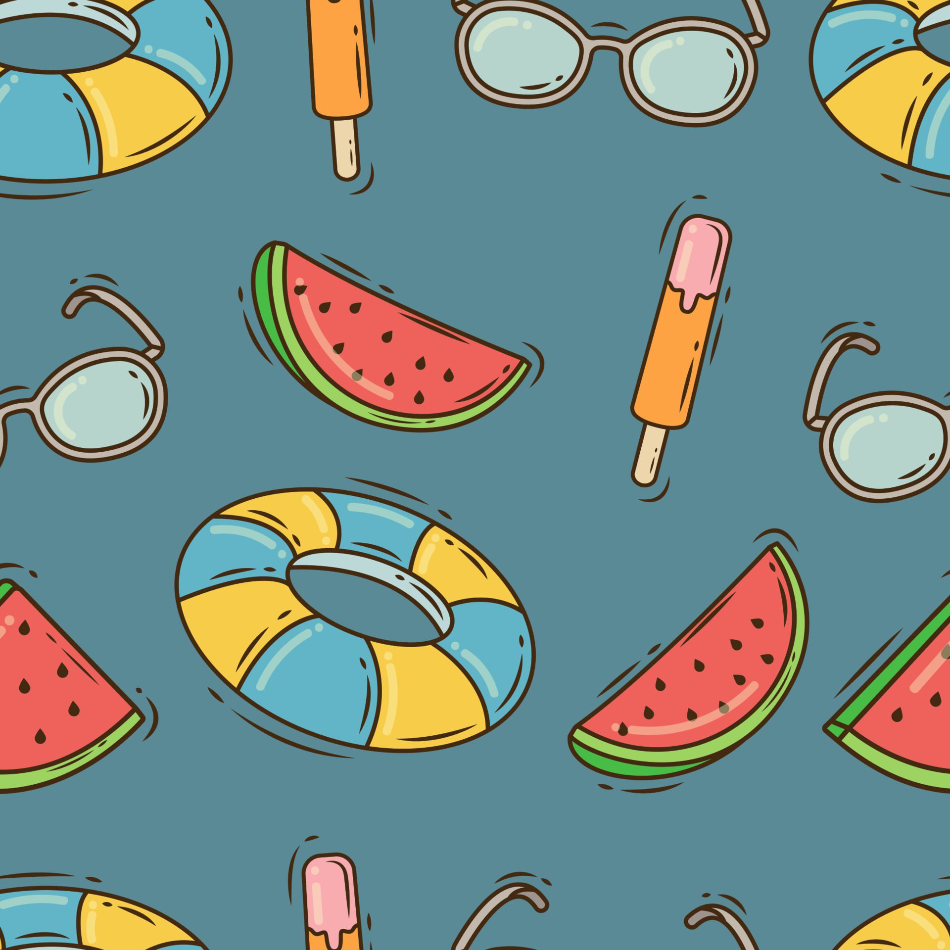 Hand drawn cartoon doodle beach elements seamless pattern Free Vector