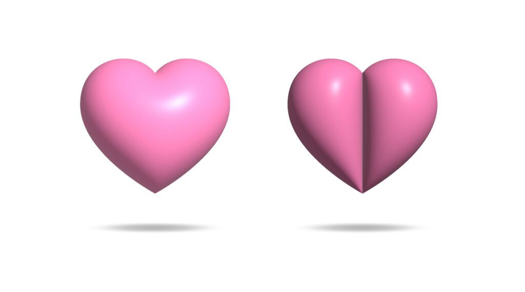 Heart 3d render, illustration on white background, love, icon. Free Vector