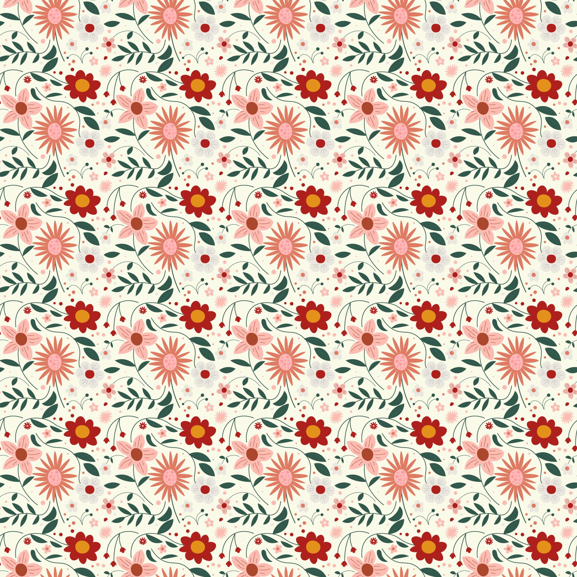 Abstract flat hand draw floral pattern background. Vector. Free Vector