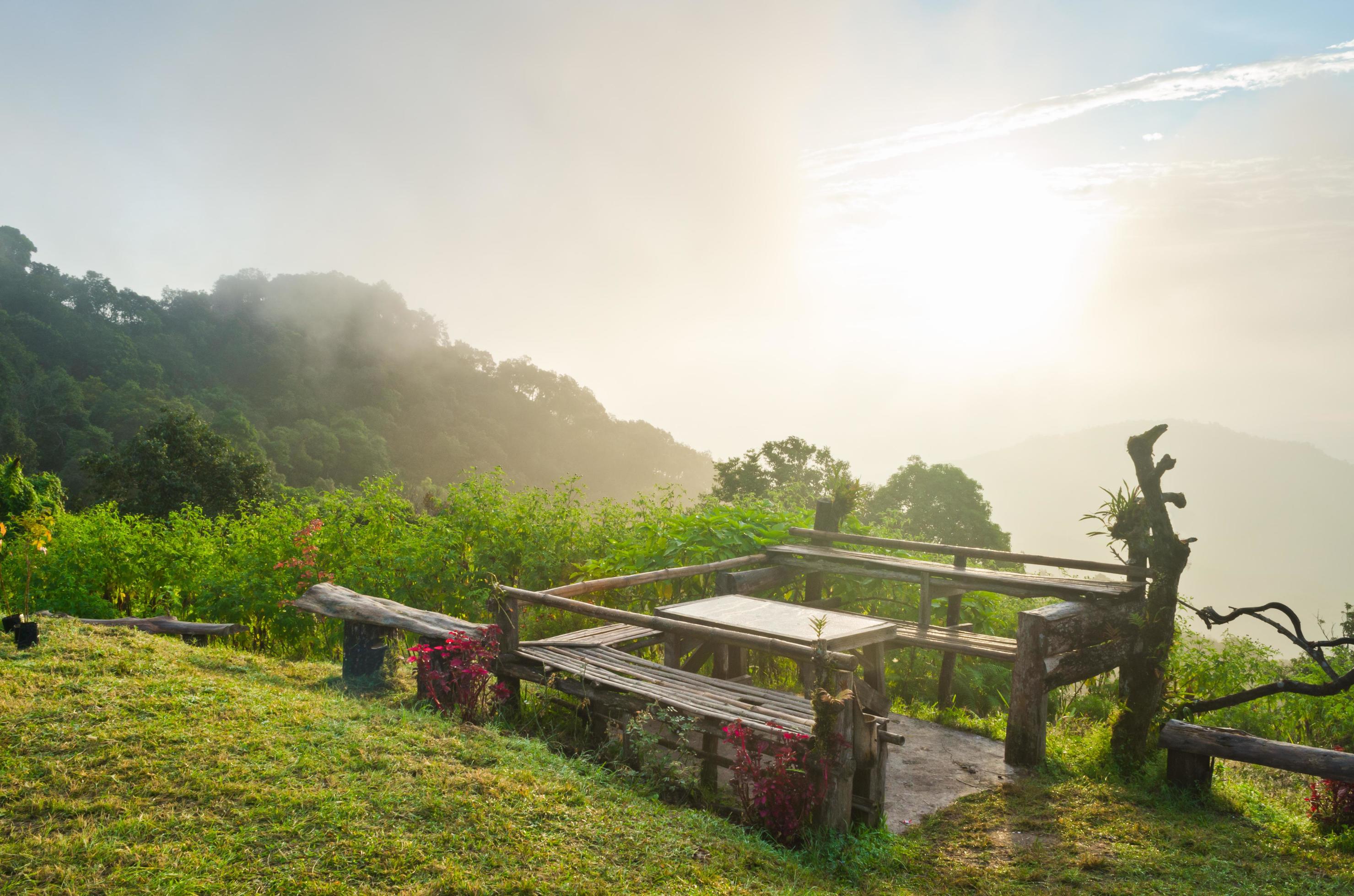 Podium for natural view on viewpoint Doi Ang Khang mountai Stock Free