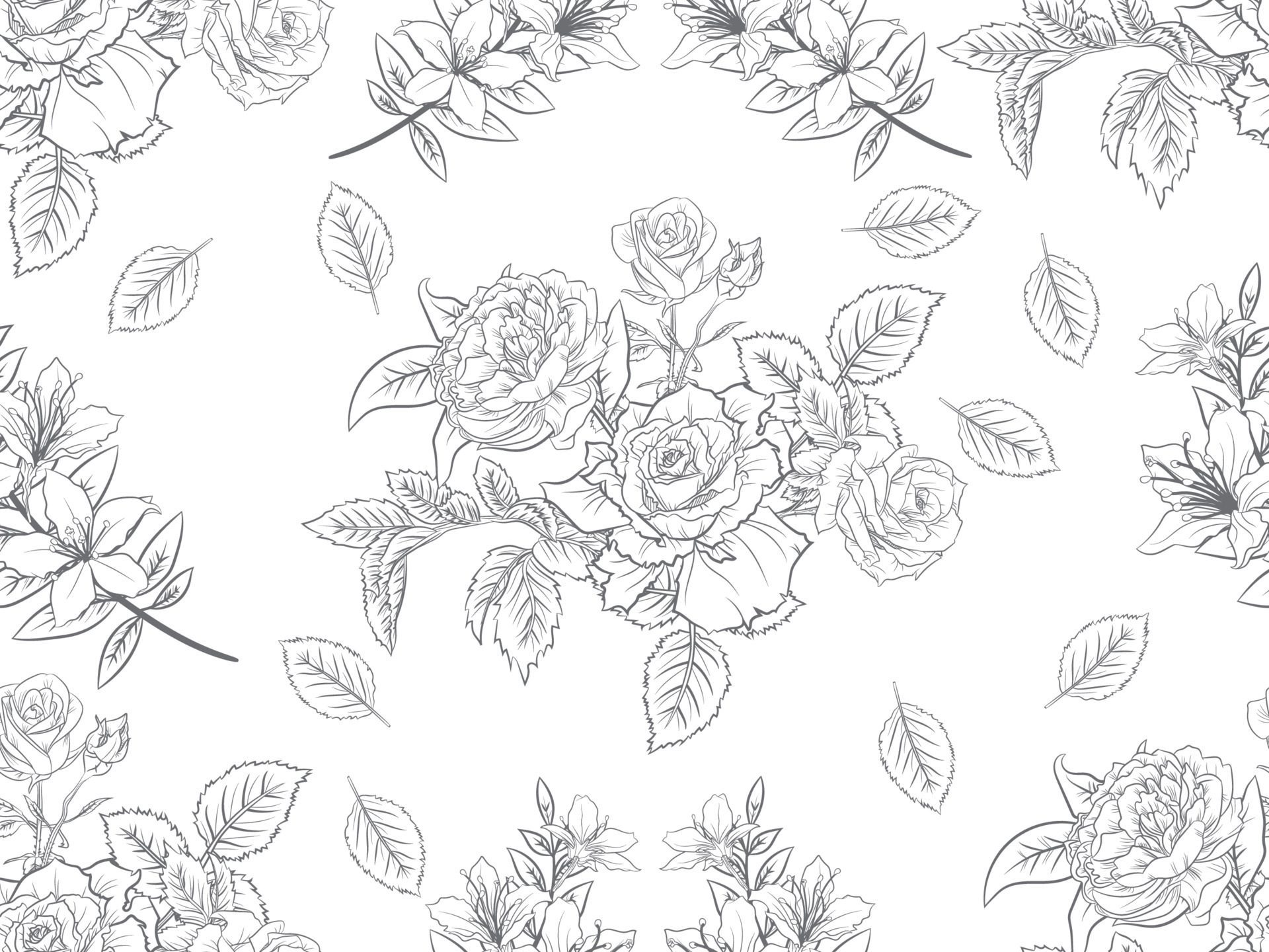 Beautiful rose line art seamless pattern Free Vector