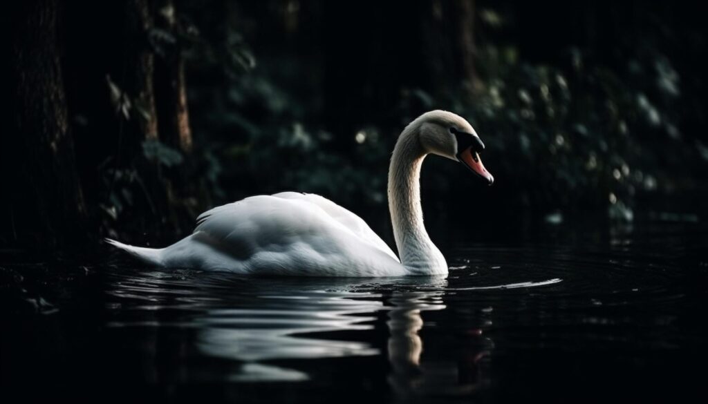 The elegant mute swan swims gracefully in tranquil blue waters generated by AI Free Photo