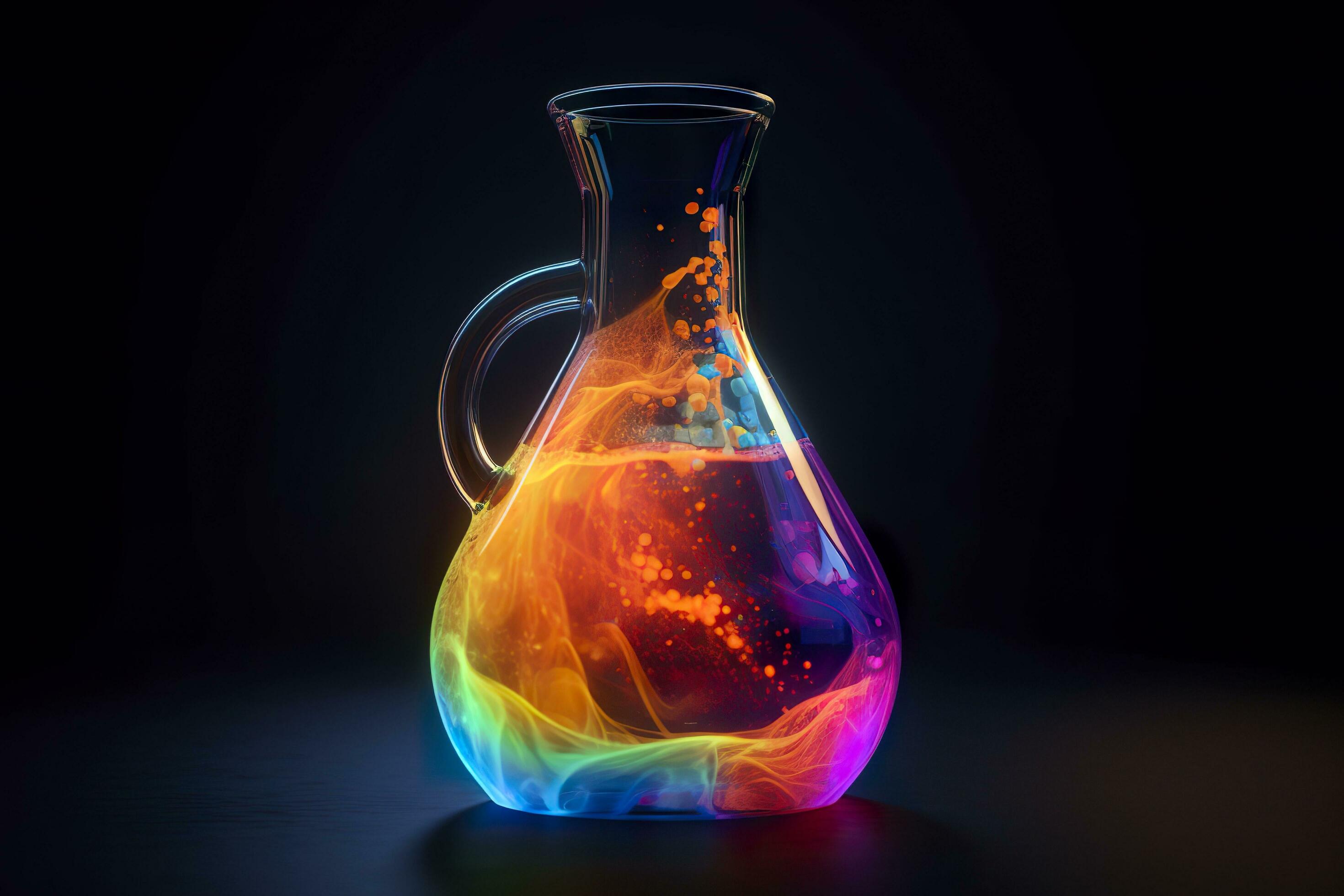 Close Up of a Science Beaker Filled with Multi Colored Liquids. AI Generative Stock Free