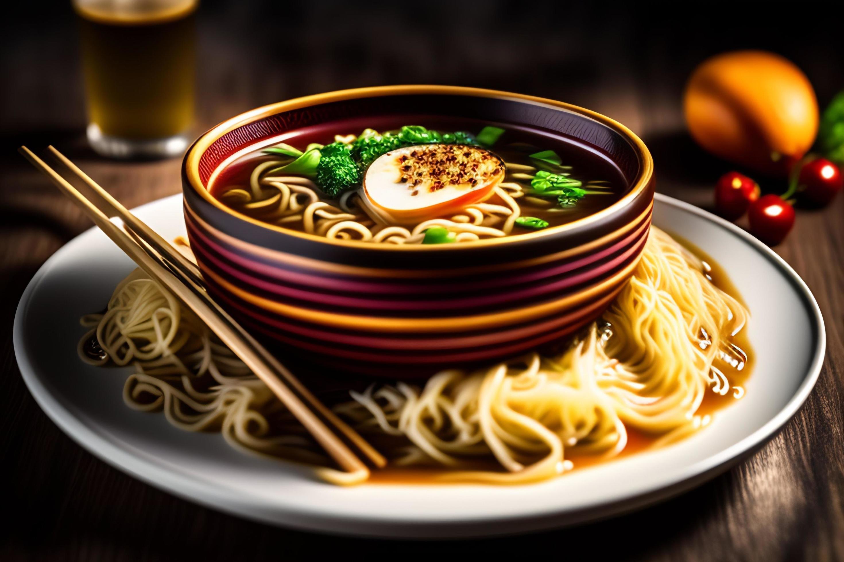 Delicious noodles. Fast food meal with appetizing pasta and chopsticks. Stock Free