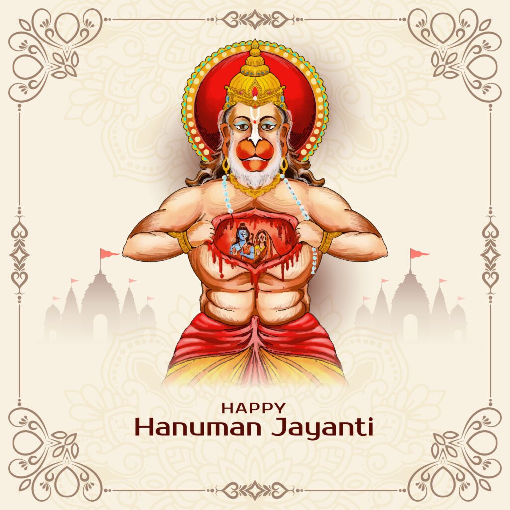 Happy Hanuman Jayanti Indian religious festival background design Free Vector