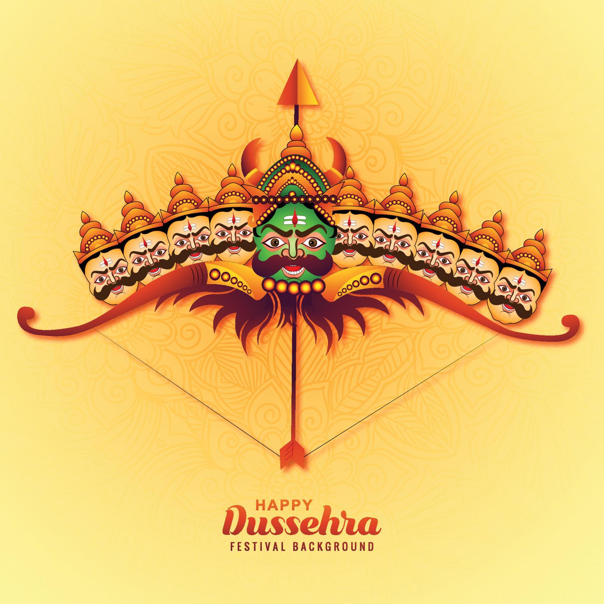 Illustration of lord rama with arrow killing ravana in happy dussehra celebration card background Stock Free