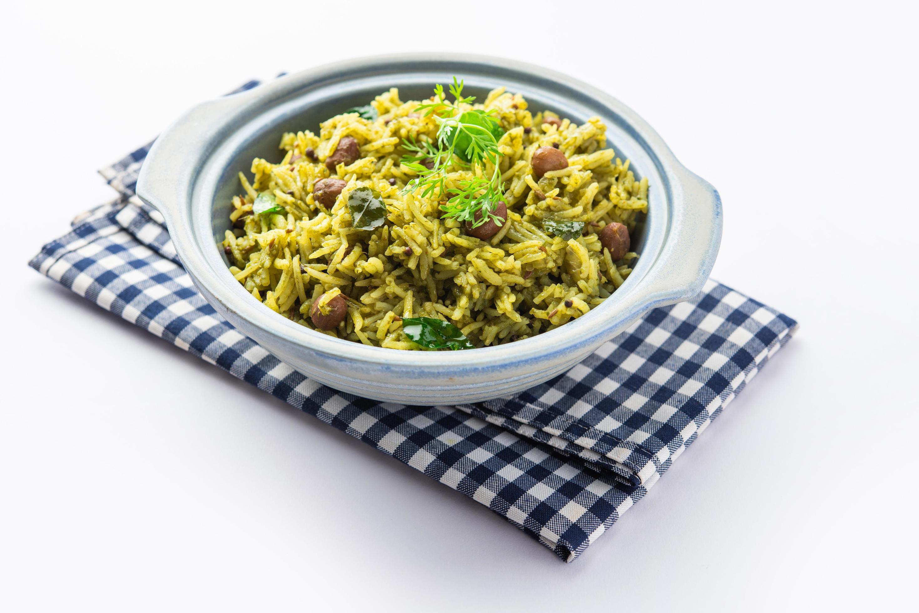 Palak khichdi is a one pot nutritious meal of mung lentils and rice with spinach, Indian food Stock Free