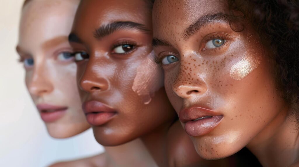 Several stunning women of different nationalities, makeup, looking at camera, posing together on isolated beige background. Stock Free