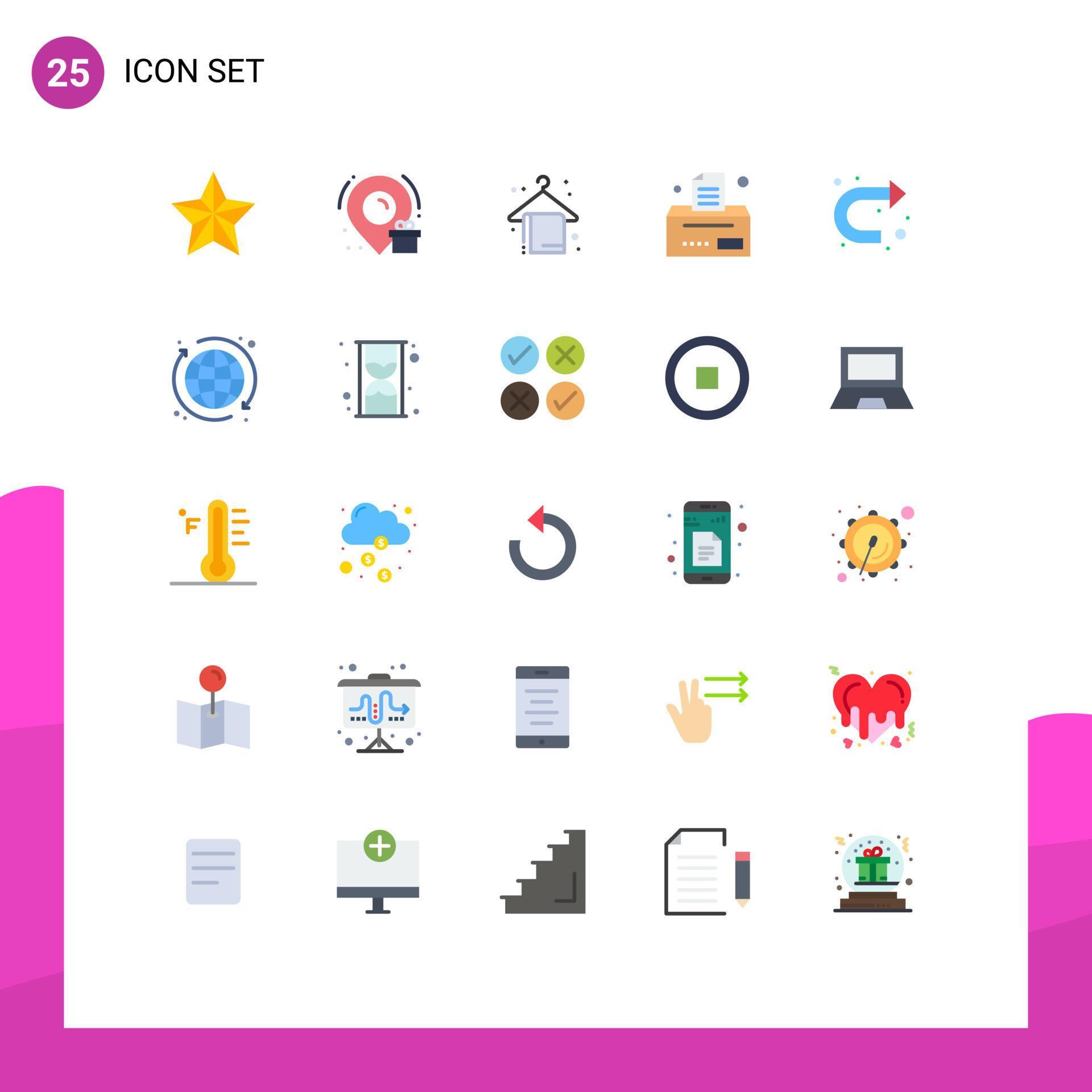 Set of 25 Modern UI Icons Symbols Signs for right sign beach towel arrow business Editable Vector Design Elements Stock Free